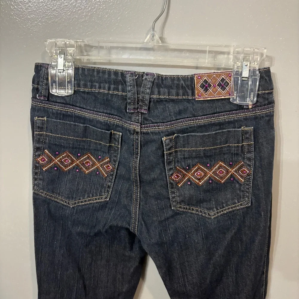 Arizona Embroidered Jeans‎ Dark Wash Purple Pink Rhinestone Design (Girls 14)